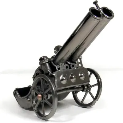 Metal Army Tank World War Canon - Two Main Gun Chained Military Metal Collectible Sculpture - Great for Gift